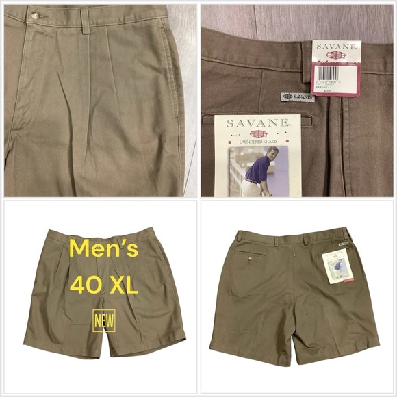 Men's Savane 40 XL Shorts Toffee Pleated Chino Khakis 4 Pockets Golf Cotton NWT - Picture 1 of 8